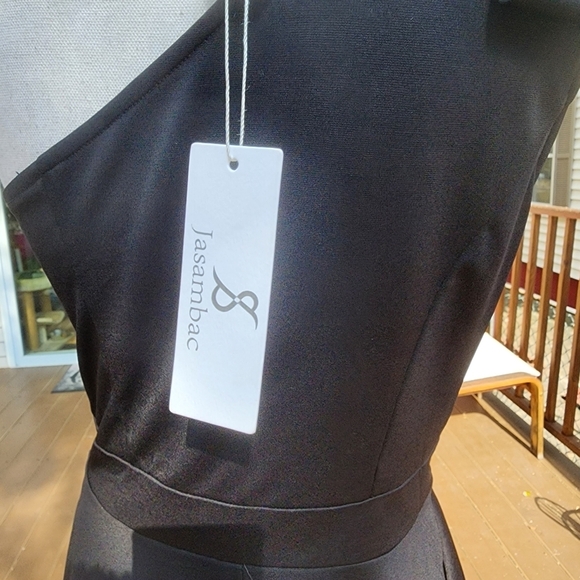 JASAMBAC Black Bow One Shoulder Cocktail Short Dress size M NWT - Picture 3 of 14